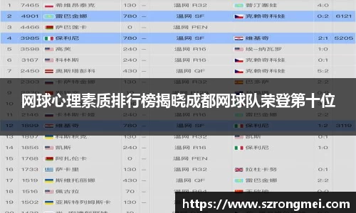 网球心理素质排行榜揭晓成都网球队荣登第十位